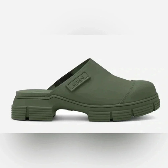NWB GANNI Recycled Rubber City Mule Utility Clogs in Kalamata Green Size 44 - Picture 2 of 8